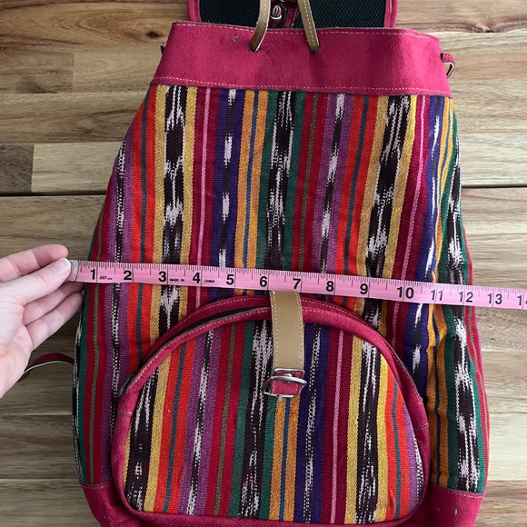 Handmade Guatemala Backpack Woven / Leather / Suede Pink Multicolor - Picture 8 of 9